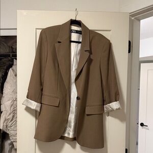Zara Tan Blazer with Rolled Sleeves